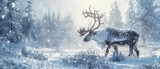 Majestic reindeer in a snowy landscape, display of reindeer leather goods