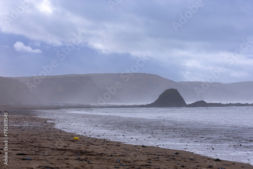 Schilderij op canvas Scenic Sea Spray & Windy Conditions At Black Roach Beach in Bude, North Devon