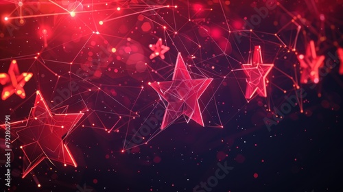 Message with stars, customer rating concept from futuristic polygonal red lines and glowing stars for banner, poster, greeting card. AI generated photo