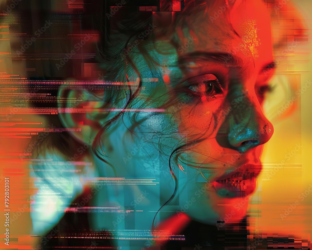 Illustrate a survival narrative with a digital glitch art piece, incorporating unconventional camera perspectives for a unique twist, in portrait photography style Illustrate a survival narrative with a digital glitch art piece, incorporating unconventional camera perspectives for a unique twist, in portrait photography style
