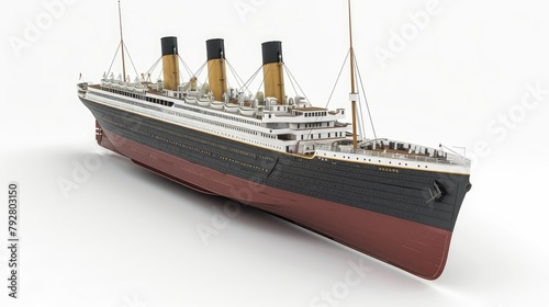 Create a visualization of the RMS Titanic in 3D, presented with an isolated white background