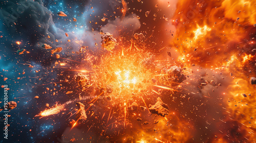 A collision of particles in space triggers a dazzling explosion each spark a story of creation and destruction in the microcosm of the universe. Generative ai.