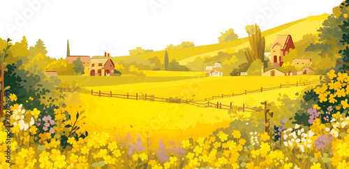 Spring, spring scenery, nature, fields, forsythias, canola flowers,