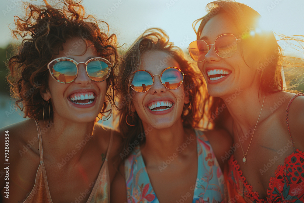 Obraz premium A group of friends laughing together, their faces lit up with joy and camaraderie as they share a moment of happiness