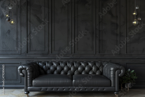 Sofa in classic black interior. interior mock up © vvalentine