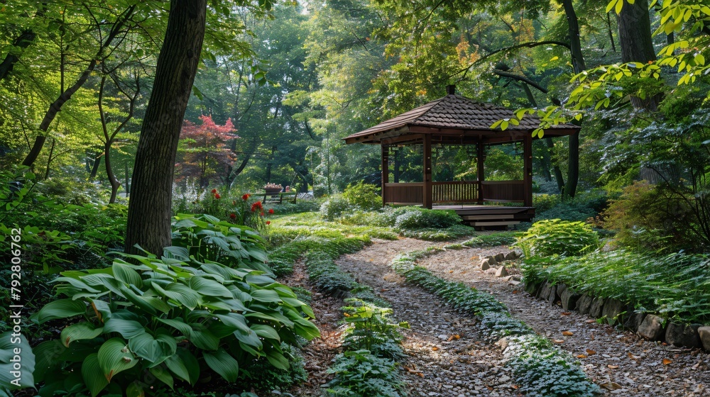 Naklejka premium Wellness Retreat in a forest clearing surrounded by medicinal plants