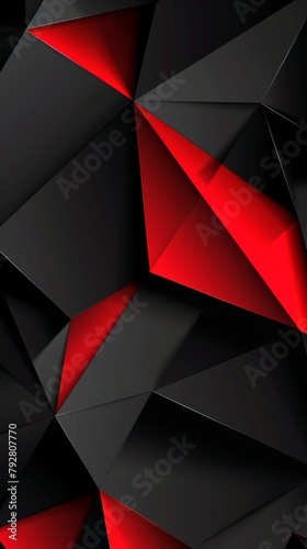 A black and red abstract design with sharp angles and red triangles