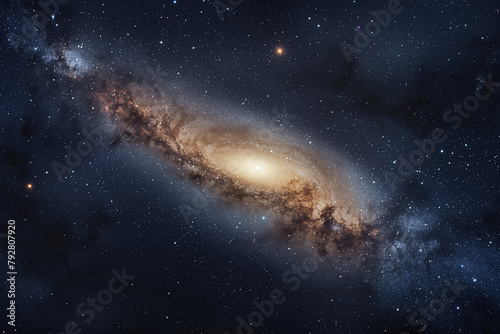 A breathtaking view of a spiral galaxy, with its distinctive arms wrapped around a bright core, floating in a sea of stars.