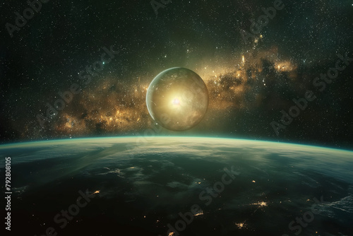 Stunning digital representation of planets aligned with a vibrant galactic starfield in the vastness of deep space.