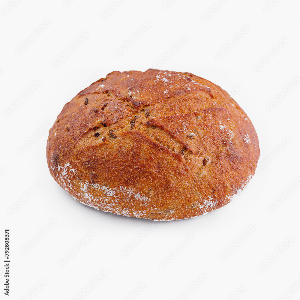 Freshly baked round artisan bread on white background Freshly baked round artisan bread on white background