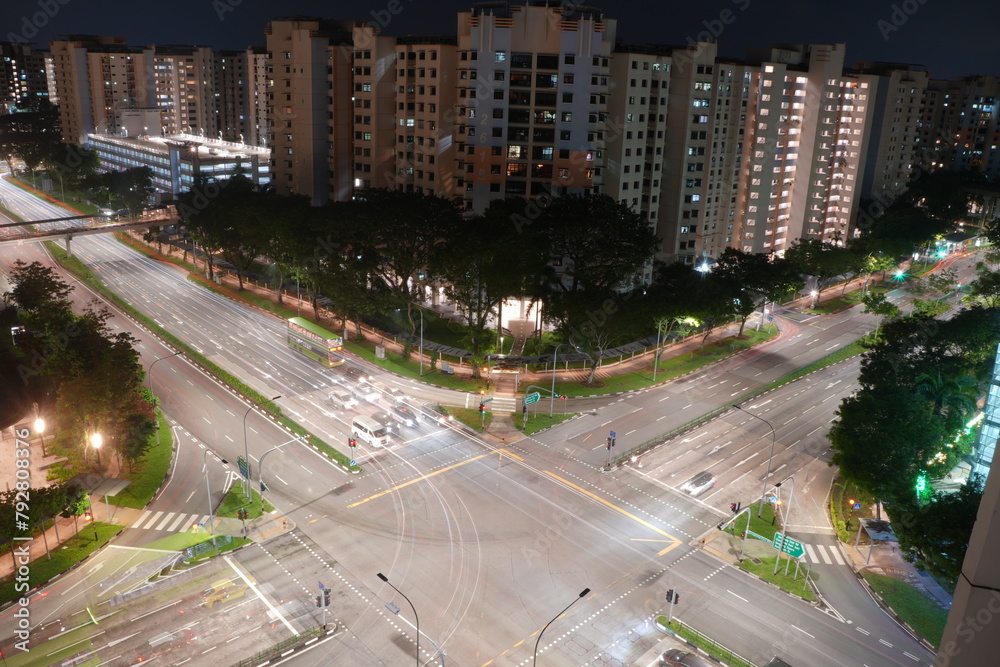 Obraz premium high-resolution photo of light, road, skyline, traffic, street, night, highway, city, skyscraper, urban, cityscape, downtown, dusk, evening, landmark, long exposure, public transport, lights, building