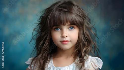 Wispy Bangs Hairstyle for Cute Girls, Pastel Beauty Wispy Bangs Hairdo for Young Girls, Adorable Elegance Little Girl's Wispy Bangs Style, Charming Wispy Bangs Beauty in Pastel Background