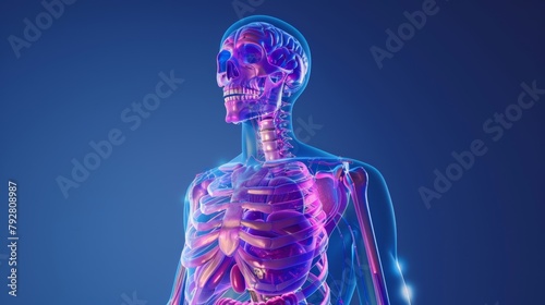 The skeleton of a person rendered in 3D medically accurate photo