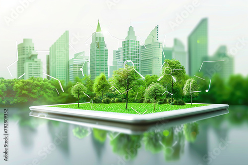 Concept of sustainable development with green vision in a tablet