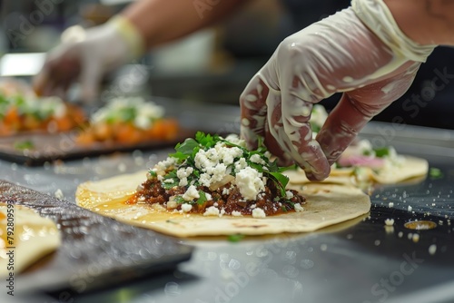 Artisanal Tacos Being Handcrafted with Fresh Ingredients. Generative AI.