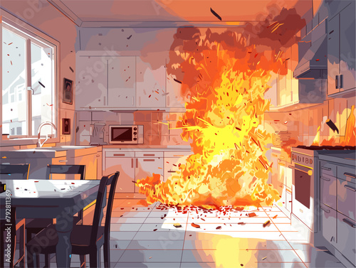 Kitchen Catastrophe: Animated Explosion Ravages Culinary Space