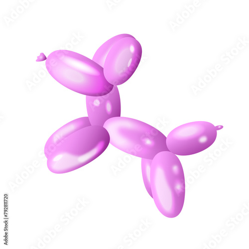 Pink dog shaped balloon isolated on white background. Vector realistic realistic realistic pink festive 3d balloon with helium Balloons for birthday, celebrations, parties