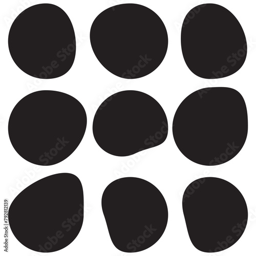 Random blob circles silhouette icon set. An arrangement of black organic shapes. Isolated on a white background. 