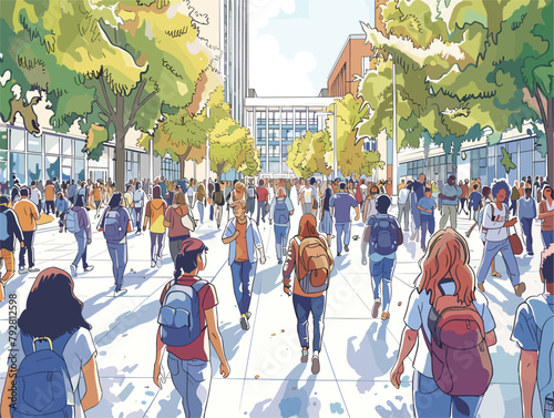 College Campus Life: Students Immersed in a Hub of Academic Pursuit and Social Connections