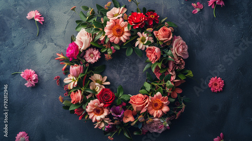A decorative wreath made of fresh flowers, a symbol of new beginnings.