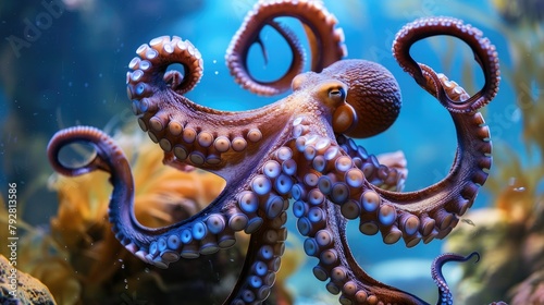 Develop a prompt highlighting the intelligence of the octopus as it engages with its oceanic environment