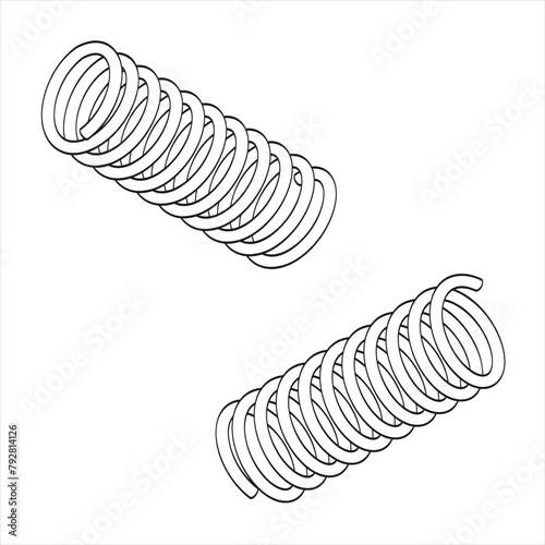 round spring made of steel wire, different view, free ends , thick wire