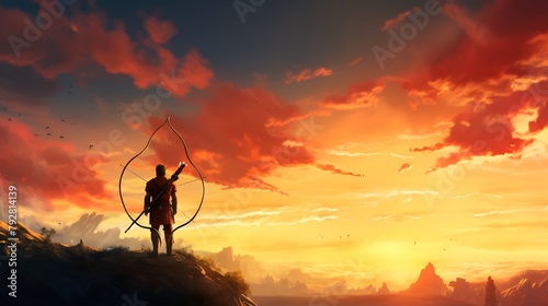A solitary arrow, its flight path a testament to the archer's focus and unwavering determination, standing out against the vibrant hues of a summer sky