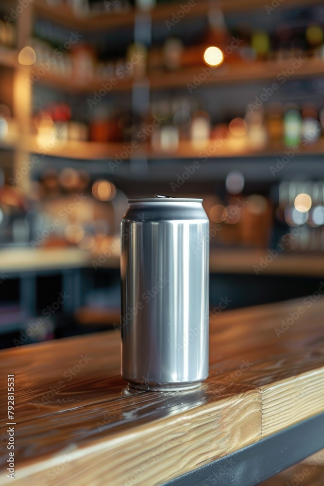 Blank Aluminum Beverage Can on a Modern Kitchen Counter Blank Aluminum Beverage Can on a Modern Kitchen Counter