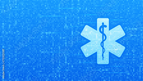 Emergency medical services icon on blue medical background made with cross shape symbol. Emergency call. Online medical support. Medicine and healthcare application. Vector illustration.