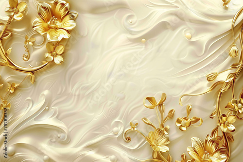 Wallpaper Mural White and gold background with flowers and ripples Torontodigital.ca