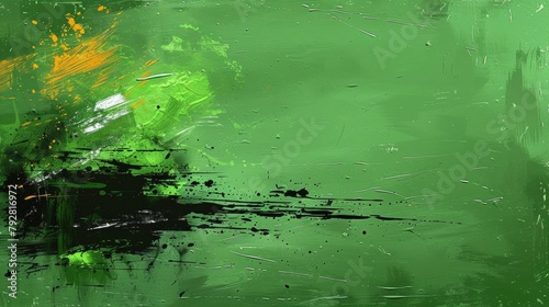A green paint splatter on a white background with black and yellow streaks  AI