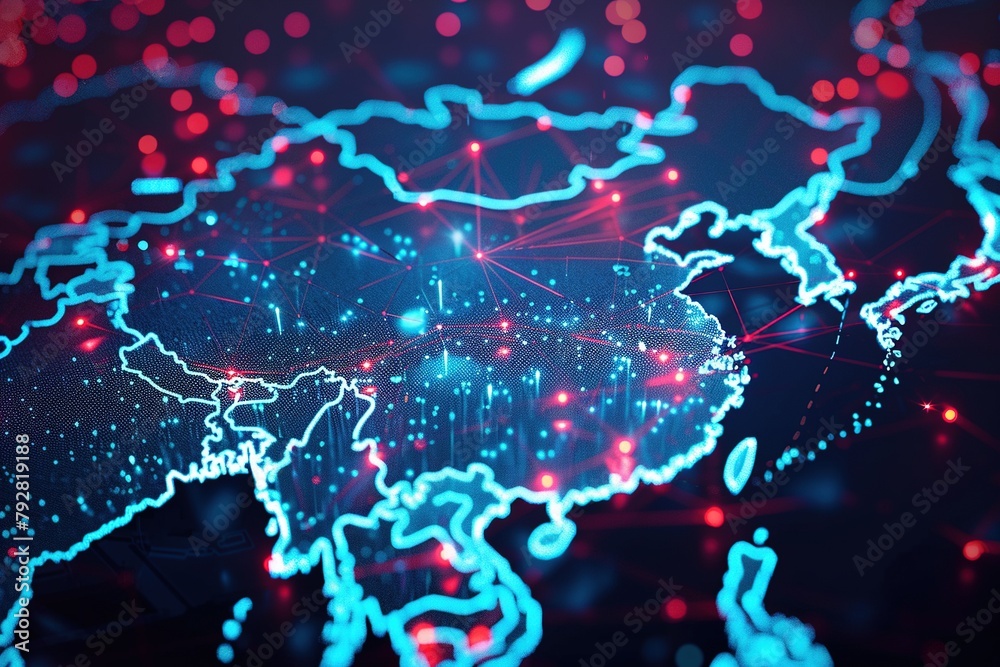 Fototapeta premium Digital map of china, concept of global network and connectivity symbolizing making the right choice