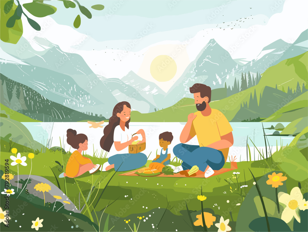 Enchanted Family Outing: A Serene Day in Nature's Embrace, Captured in Animated Splendor Enchanted Family Outing: A Serene Day in Nature's Embrace, Captured in Animated Splendor