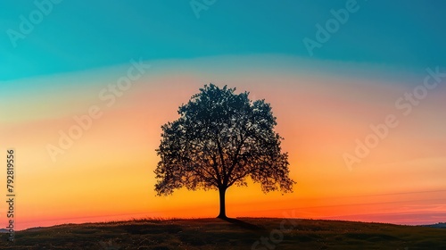A solitary tree standing against the backdrop of a colorful sunset, symbolizing the resilience and endurance found in solitude. © Sardar