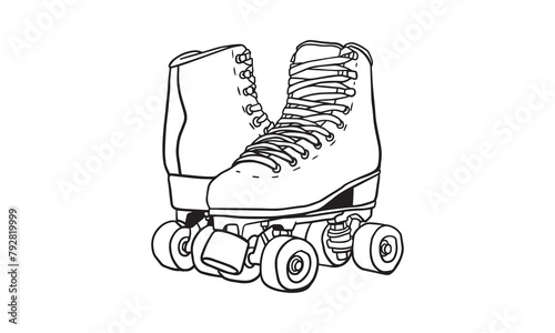 Hand Drawn Roller skates Monochrome ink sketch vector drawing, Black and White Doodle style vector illustration