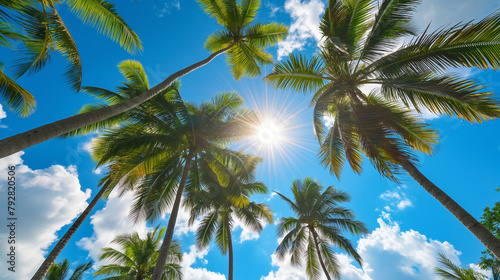 Wallpaper Mural View from below the coconut plantation with a blue sky background. Torontodigital.ca