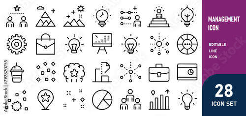 Management Line Editable Icons set. Vector illustration in modern thin line style of business icons functions, principles, goals, and more. Pictograms and infographics for mobile apps