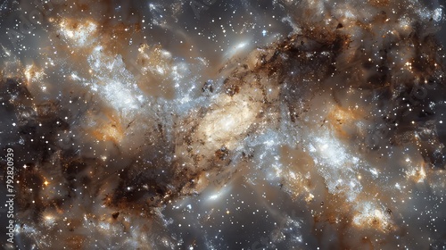 A stunning close-up of a distant galaxy, with intricate spiral arms and clusters of stars scattered throughout its cosmic expanse.