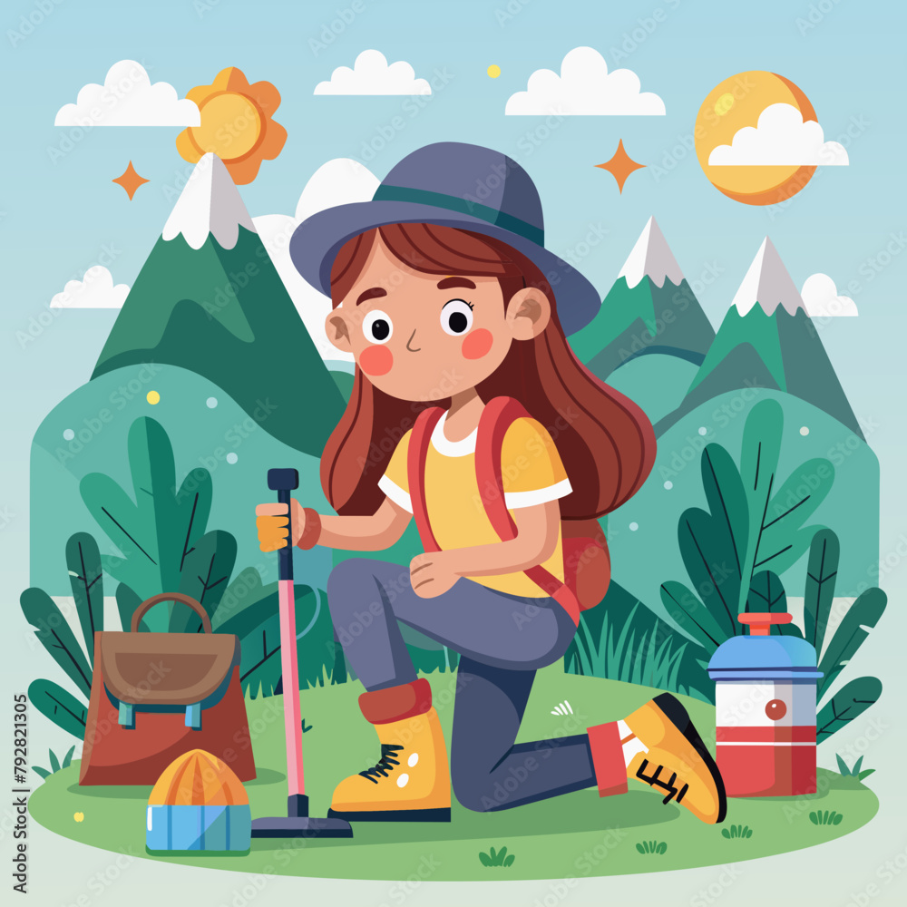 illustration-of-young-girl-ready-for-hiking illustration-of-young-girl-ready-for-hiking