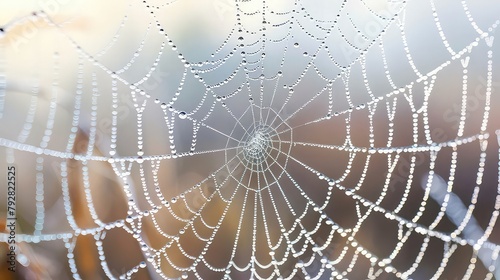 Crystalline droplets adorning delicate spider webs, weaving intricate patterns in the morning mist.