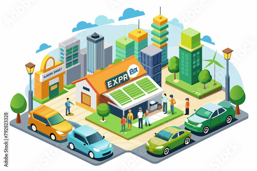 electric vehicle expo vector art illustration