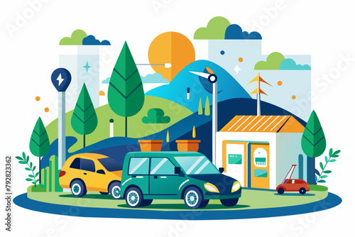 electric vehicle expo vector art illustration