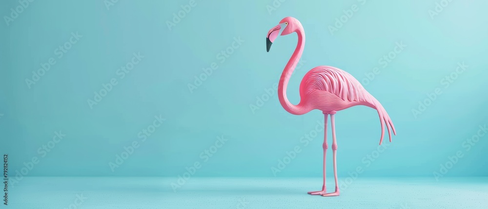 Obraz premium Rubber flamingos on a pastel blue background. Summer concept. 3D rendering