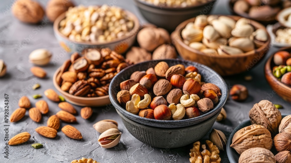 Bowl of assorted nuts walnuts, almonds, peanuts, hazelnuts, and beans, no meat, Mixed nuts for health lovers, good nutrition. Bowl of assorted nuts walnuts, almonds, peanuts, hazelnuts, and beans, no meat, Mixed nuts for health lovers, good nutrition.