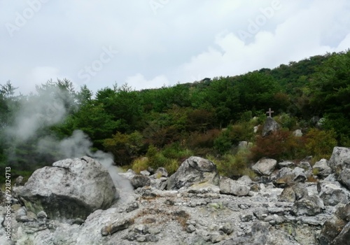Unzen Jigoku, natural hot spring in the mountain photo