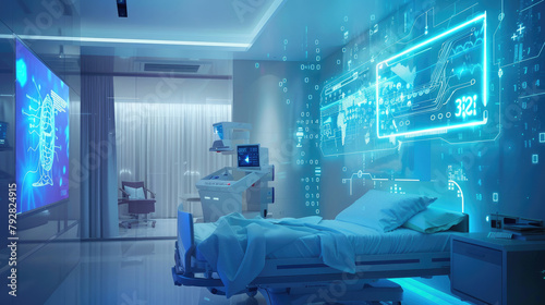 High-Tech Hospital Room with Futuristic Digital Interface