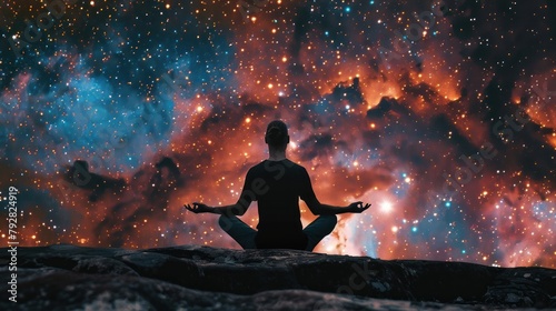 man meditate, yoga. on star galaxy background. AI generated photo