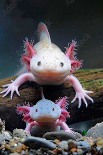 axolotl in an aquarium. Selective focus.