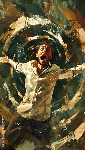 Frenzied Confusion:Spinning Silhouette Shouting Nonsensical Phrases in a Dynamic Digital Painting