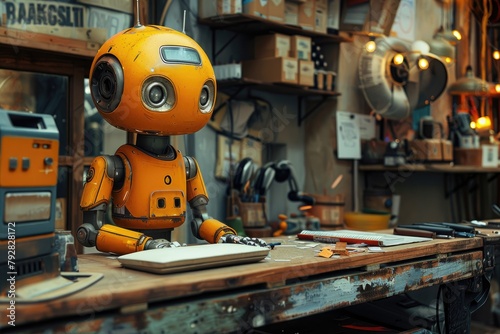 A robotic assistant aiding in the design process at a tech startup, symbolizing the future of work